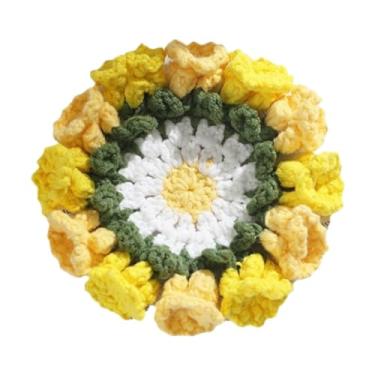Imagem de Ioensy Coastro de crochê Coaster Coaster fofo presente resistente a calor Proteção de proteção Tapa Lírio do vale para a cozinha do bar da sala de estar, Amarelo