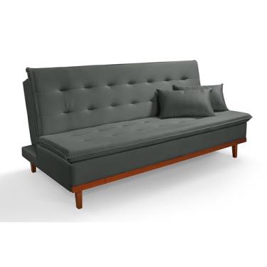 Imagem de Sofá Cama Reclinável Santorini Pés de Madeira 3 Lugares Casal Cor Cinza Veludo Premium