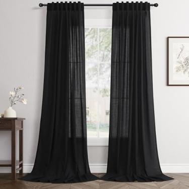 Imagem de Cortinas de linho preto 259 cm de comprimento, conjunto com 2 painéis, cortinas modernas para sala de estar, cortina semitransparente, privacidade, 259 cm de comprimento