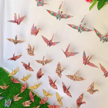 Imagem de YMASELA Grandes Guirlandas Japonesas De Papel Washi Penduradas (4 Cordas X 4,3 Pés), Serpentinas Pássaros Origami Dobradas À Mão Com Padrões Mistos Para Casamento, Chá Panela, Bebê, Aniversário, Dia