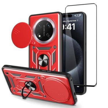 Imagem de CNPUTAO Capa para Huawei Honor X9C / Honor Magic 7 Lite com protetor de tela de vidro temperado, janela deslizante para câmera, suporte, capa de telefone de camada dupla antiarranhões à prova de