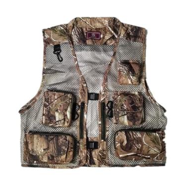 Imagem de Colete De Pesca Sem Mangas Respirável Com Costas De Malha Destacável Camuflada Masculina Com Vários Bolsos, Jaqueta Trabalho À Prova Vento Para Caça Ao Ar Livre No Verão, Para Trabalho(Green leaves,3X