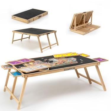 Imagem de Tektalk Tabuleiro De Quebra-Cabeça Dobrável Com 2.000 Peças E Capa, Mesa De Quebra-Cabeça De Madeira Com 8 Gavetas, Cavalete De Quebra-Cabeça Portátil Com Pernas Dobráveis, Mesas De Quebra-Cabeça P