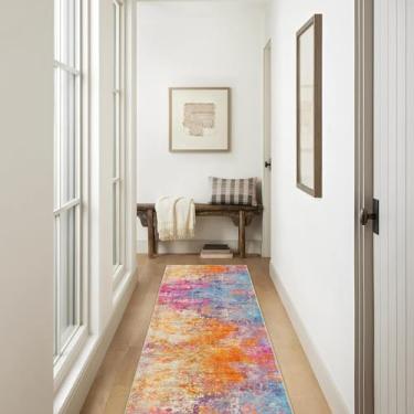 Imagem de Lahome Tapetes passadeiras abstratos modernos com parte traseira de borracha – Tapete colorido de 0,6 x 2,4 m para corredores, antiderrapante, lavável, tapete passadeira, macio, antiderrapante, para