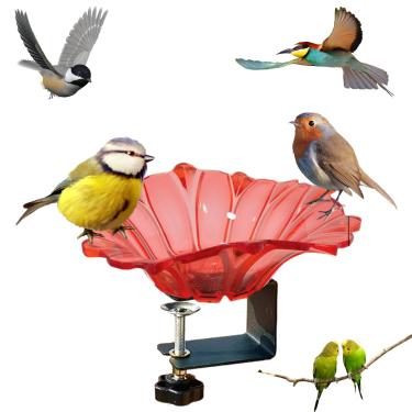 Imagem de Grishay Petal Bird Joy, com braçadeira de metal resistente ajustável para alimentador de pássaros, tigela de banho ao ar livre, grade de varanda de fácil montagem, braçadeira de cerca de banheiras de