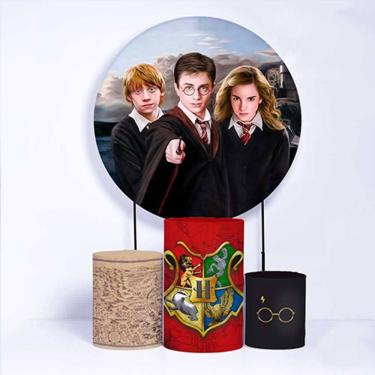 Imagem de Kit Painel de Festa Redondo de 1,50m e Trio de Cilindros Harry Potter - Fera Print