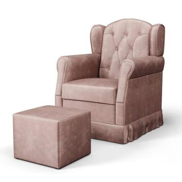 Imagem de Poltrona De Amamentação Fixa Com Puff Letícia Veludo Rosê - Phoenix