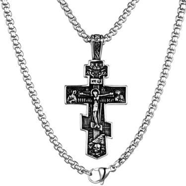 Imagem de HAWSON Colar de cruz para homens, pingente grande vintage de aço inoxidável, joias religiosas cristãs de Páscoa para presentes, Extra Large, Aço inoxidável, Sem Pedra Preciosa