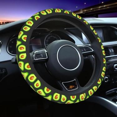 Imagem de Capa de volante verde abacate adorável frutas acessórios de carro bonito para mulheres meninas universal 38 cm neoprene auto decoração interior antiderrapante carro caminhão protetor