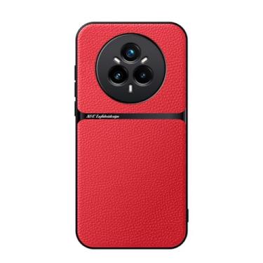 Imagem de Kepuch Capa para Realme 14 Pro 5G Intl - Litchi Grano Case Placa de Metal Embutida - Vermelho