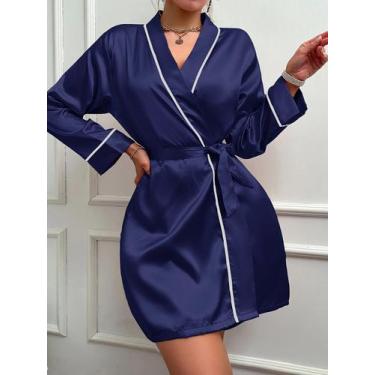 Imagem de Robe Feminino Elegante Com Cinto De Seda Respirável E Confortável Para