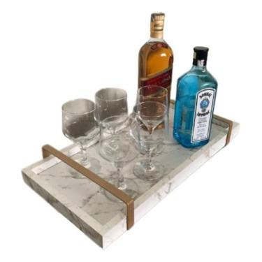 Imagem de Bandeja Decorativa Com Alça Dourada Marmorizado Grande - Império