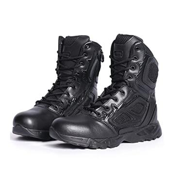 Imagem de Botas De Combate Masculinas Com Zíper Lateral De Couro Botas Combate Para Motocicleta Trekking Commando Sapato Táticas Para Caminhada(44 EU)