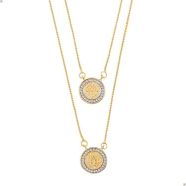 Imagem de Escapulário Feminino Masculino Com Imagem De São Bento Com Pedras De Zircônia E Corrente Veneziana De 70 Cm Banhado À Ouro 18k E Antialérgico Marca Andreia Branco Acessórios