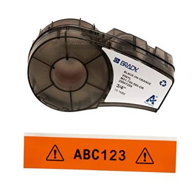 Imagem de Brady Autêntica (M21-750-595-OR) Etiqueta de vinil para todos os climas para identificação interna/externa, etiquetagem de laboratório e equipamentos, preto em laranja - para impressoras M210,