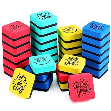 Imagem de Seajan 32 peças de borracha apagável a seco, borracha magnética para quadro branco, mini borrachas de quadro branco de cores sortidas para crianças, estudantes, professores, escola, sala de aula,