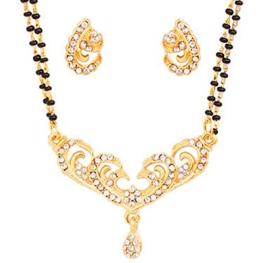 Imagem de Conjunto de joias femininas com colar de bollywood étnico bonito mangalsutra em tom dourado da Touchstone