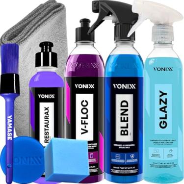 Imagem de Kit Lavagem Automotiva Carro Moto V-Floc Blend Spray glazy Restaurax 240ml Pano Aplicador Pincel