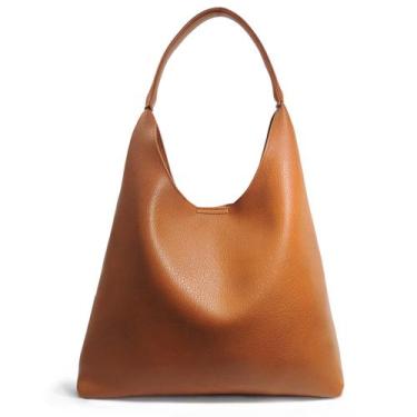 Imagem de Bolsa Hobo HOXIS de material vegano macio para mulheres marrom-alaranj