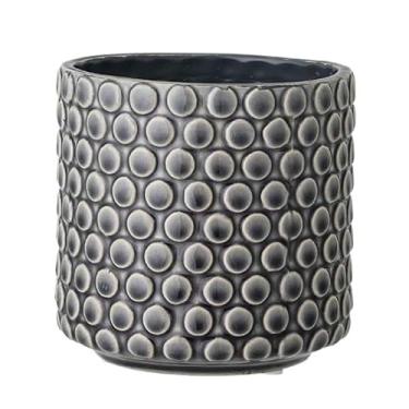 Imagem de Nordring Vaso de flores de grés – Vaso cinza de 12 cm com bolinhas – Vaso de cerâmica moderno com esmalte rachado – sem orifícios de drenagem – comporta plantas de interior de 10 cm