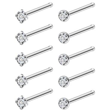Imagem de Ruifan ASTM F136 Anéis de nariz de titânio 18 G 20 G 22 G com zircônia cúbica transparente parafuso em forma de L osso hipoalergênico piercing corporal joia para mulheres 1,5 mm, 2 mm, 2,5 mm, 3 mm
