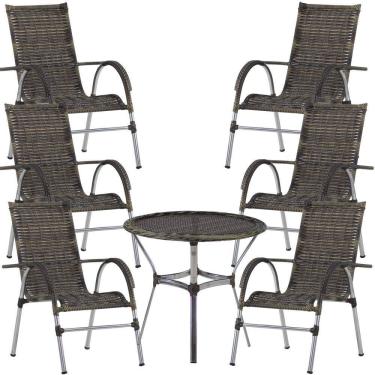 Imagem de  6 Cadeiras Vênus Alumínio e Mesa com Tampo Tramado para Jardim Piscina e Área Trama