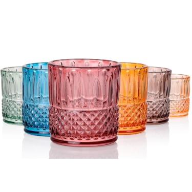 Imagem de JOVGANK Conjunto de mini copos coloridos de 170 – 42,5 g, pequenos copos vintage chiques com nervuras, copos de festa estilo anos 80 para tequila, uísque, coquetéis – ótimo presente de Dia dos Pais