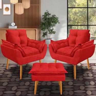 Imagem de kit 2 poltrona Emily puff descanso para os pés tecido suede (vermelho)