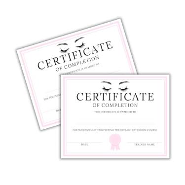 Imagem de Extensão de cílios Certificado de conclusão do curso de cílios 50 unidades 21,6 x 28 cm Certificado Artista Maquiagem para emoldurar Horas Concluídas Rosa Instrutor Apresentado Aftercare
