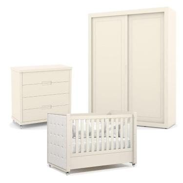 Imagem de Quarto de Bebe 2 Portas Tutto New com Capitonê New Boucle e Gaveteiro Off White - Matic
