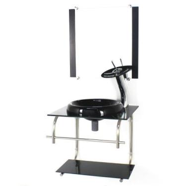 Imagem de Gabinete de vidro 40cm inox marmore preto com torneira cascata - Cubas