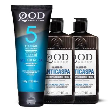Imagem de QOD Barber Shop - KIT COMPRE E GANHE - Kit 2 Shampoo Anticaspa, 220ml + 1 Gel Condicionante 5 Fixação Super Forte, 200g