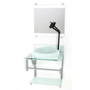 Imagem de Gabinete de vidro 40cm para banheiro curvado duplo pc cuba chapéu bran