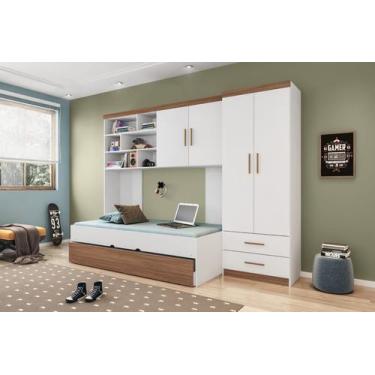 Imagem de Quarto modulado Infanto Juvenil Chiara 4 Peças Branco c/ Amadeirado Ph
