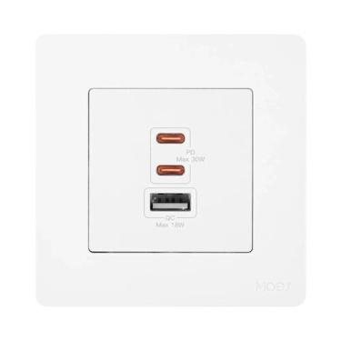 Imagem de Tomada De Parede De Carregamento Rápido De 30W Com 3 Portas Tipo-C USB