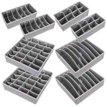 Imagem de Kit 8 Pçs Organizador De Gaveta Multiuso Para Sutiã Calcinha Cueca Meias Gravatas (Cinza)