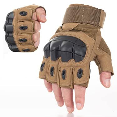 Imagem de Luva tática JZYML rígida sem dedos meio dedo para uso ao ar livre ciclismo motocicleta caminhadas acampamento dirigir luvas Guante, Marrom, Medium