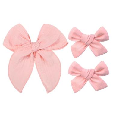 Imagem de Conjunto de grampos de cabelo fábula de 12 cm com 2 peças de grampos de cabelo boutique de 7 cm para meninas – acessórios de cabelo feitos à mão de linho de algodão e fita fosca para crianças e