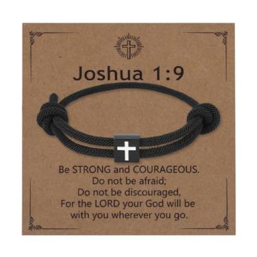 Imagem de Mikovivi Cesta de Páscoa Essenciais Inspiradores Joshua 1:9 Pulseira Cruz Ajustável Corda Cruz Presentes de Confirmação de Batismo Cristão para Meninos Adolescentes 8 12 13 14 15 16 18 Anos