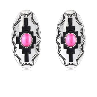 Imagem de DEYOUM Brincos femininos boêmios de turquesa natural, feitos à mão, vintage, geométricos, ocidentais, ovais, joias modernas, presentes, Medium, Metal, Sem pedra preciosa