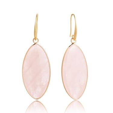 Imagem de Brincos de gota turquesa natural, brincos ovais alongados de ouro, joias pendentes de turquesa para mulheres, brincos de pedra preciosa feitos à mão, Large, Cristal Pedra Pedra preciosa, Ametista