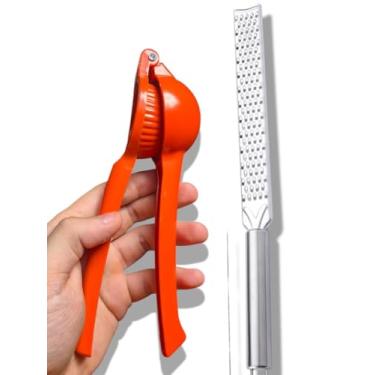 Imagem de Kit Espremedor Manual de Limão Inox 20cm + Ralador de Casca e Queijo Inox 34cm – Para Limonadas, Bolos, Culinária e Bebidas – Utensílios Duráveis e Práticos (laranjado, 20 cm)