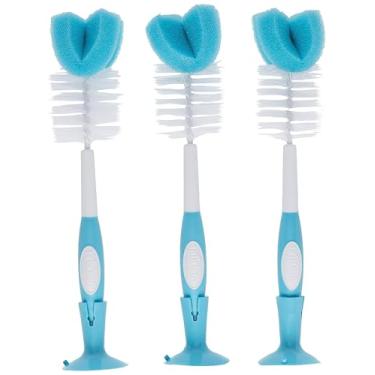 Imagem de Escova de limpeza para mamadeiras Dr. Brown's, com esponja e esfregão, azul, pacote com 3