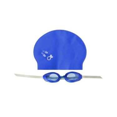 Imagem de Kit de Natação 5 Peças, Óculos com Proteção UV, Touca 21,5 x 18,5 cm, Protetor Nasal e de Ouvido, Azul