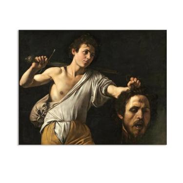 Imagem de Zeichn8u David with the Head of Goliath by Caravagio Impressão em tela arte de parede famosa reprodução de pintura barroca impressão perfeita para decoração de casa ou escritório 90 x 70 cm (91.4x71.1