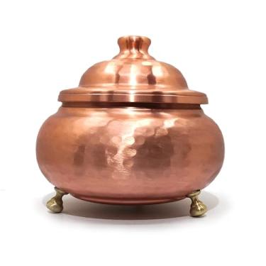Imagem de Açucareiro de cobre com tampa - 500 ml, design de motivo turco feito à mão | Pote multiuso de temperos e temperos, recipiente de café | Decoração de cozinha ideal e presente de inauguração de casa