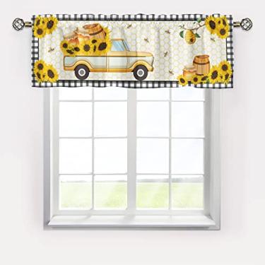 Imagem de Cortinas de girassóis com bolso para varão, blecaute, abelhas, favo de mel, pequenas sanefas, cortinas para caminhões agrícolas, decoração de janela, para cozinha, fazenda, campo, quarto, banheiro