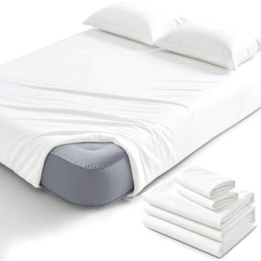 Imagem de Degrees of Comfort Jogo de cama casal para colchão de ar – bolso extra profundo de até 56 cm, respirável e macio, sem rugas, branco, roupa de cama de 4 peças