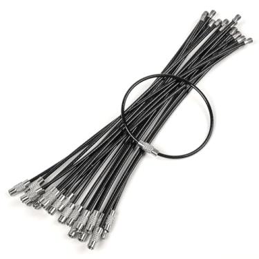 Imagem de Uniclife Cabo de chaveiro preto de 15 cm, pacote com 20, porta-chaves de aço inoxidável, grande para caminhadas ao ar livre, suporte de etiqueta de bagagem conectável para esportes e viagens