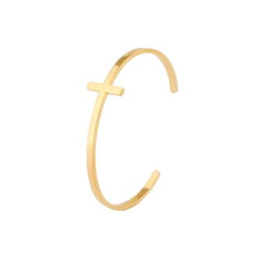 Imagem de BlingNook Pulseira de cruz grossa de ouro para homens Wemen, pulseiras ajustáveis de aço inoxidável Jesus pulseiras empilháveis punho religioso bíblia batismo joia cristã presente, One Size, Zinco